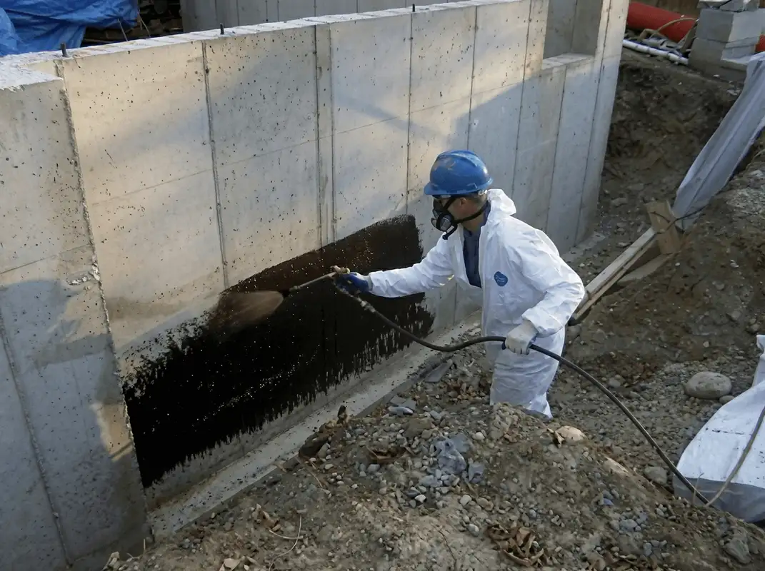Professional waterproofing the exterior walls of the basement in Savannah, GA